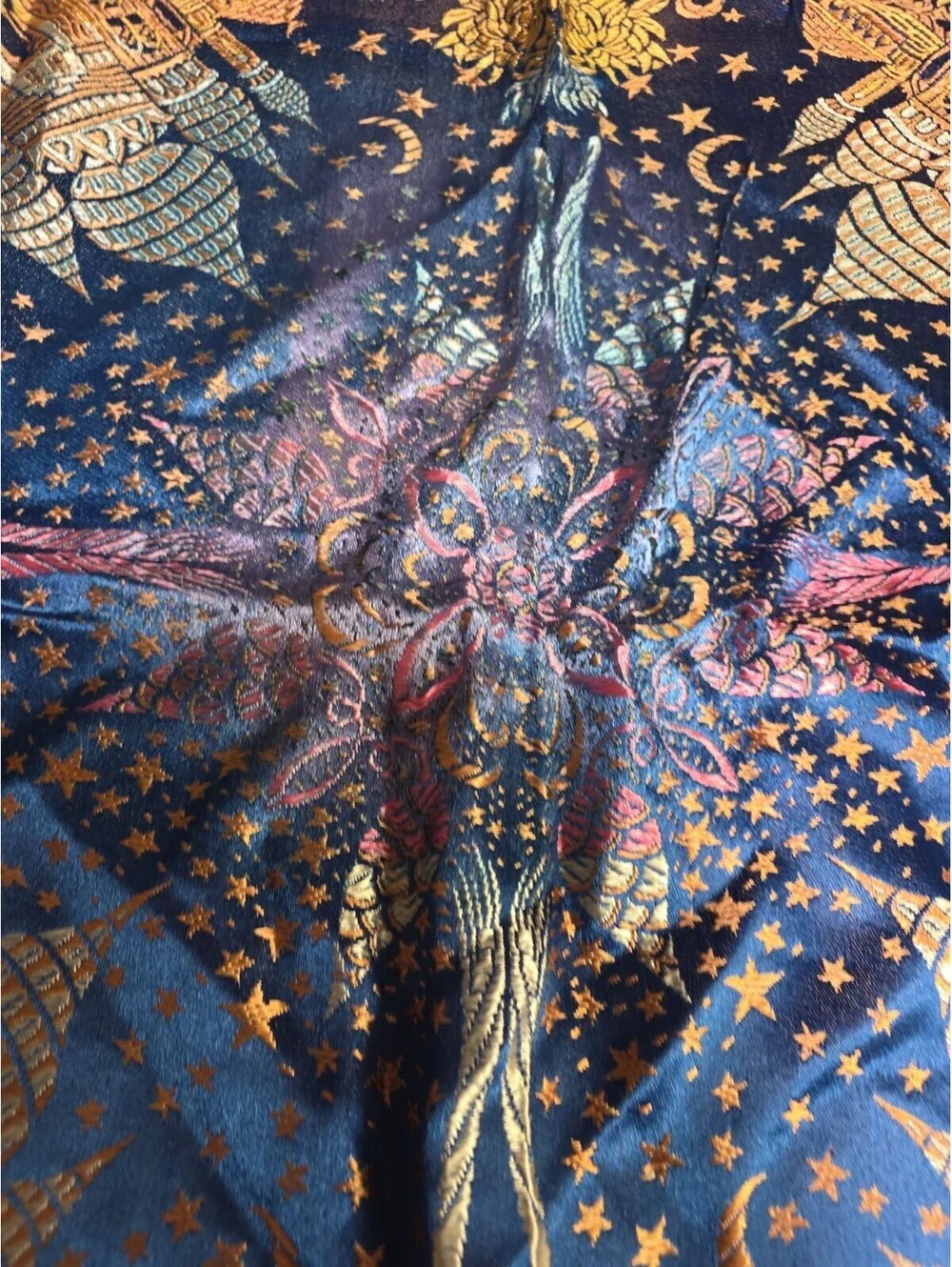 Taj Mahal -Silk -Piano Shawl Scarf Vintage 31”X31”